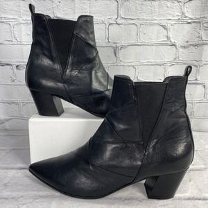 Napoleoni‎ Black Leather Ankle Chelsea Boots Size EU 40 US 9 Italy Woven Design